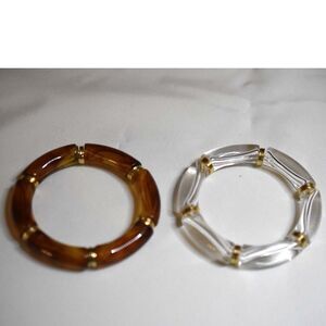 Unique Stylish Brown/Clear Acrylic Tube Gold Tone Accent 7" Set Of 2 Bracelets